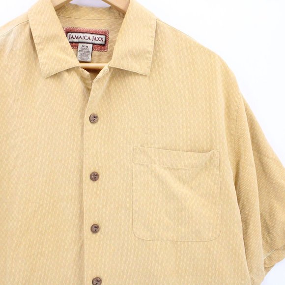 Vintage Jamaica Jaxx Silk Shirt Mens Gold Button Down Short Sleeve Collared M - Picture 2 of 9